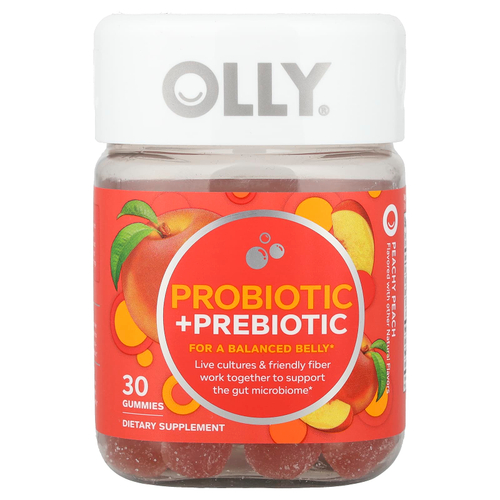 OLLY, Пробиотик и пребиотик, персиковый, 30 жевательных таблеток