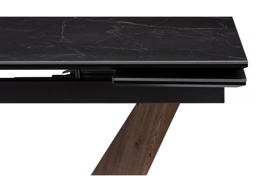 Керамический стол Woodville Кели 140(200)х80х76 черный мрамор, орех кантри, черный