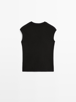 Massimo Dutti Хлопковая футболка с коротким рукавом, черный