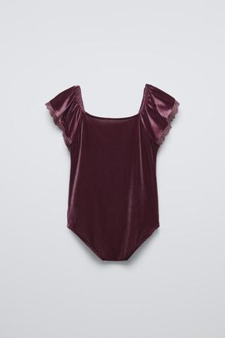 ZARA БАРХАТНОЕ БОДИ С КРУЖЕВОМ, ЦВЕТ БУРГУНДСКОГО ВИНА