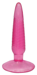 Узкая рельефная пробочка на присоске Anal Go (Цвет: малиновый)