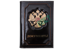 Обложка для удостоверения Уголовный розыск со значком, кожа, черная