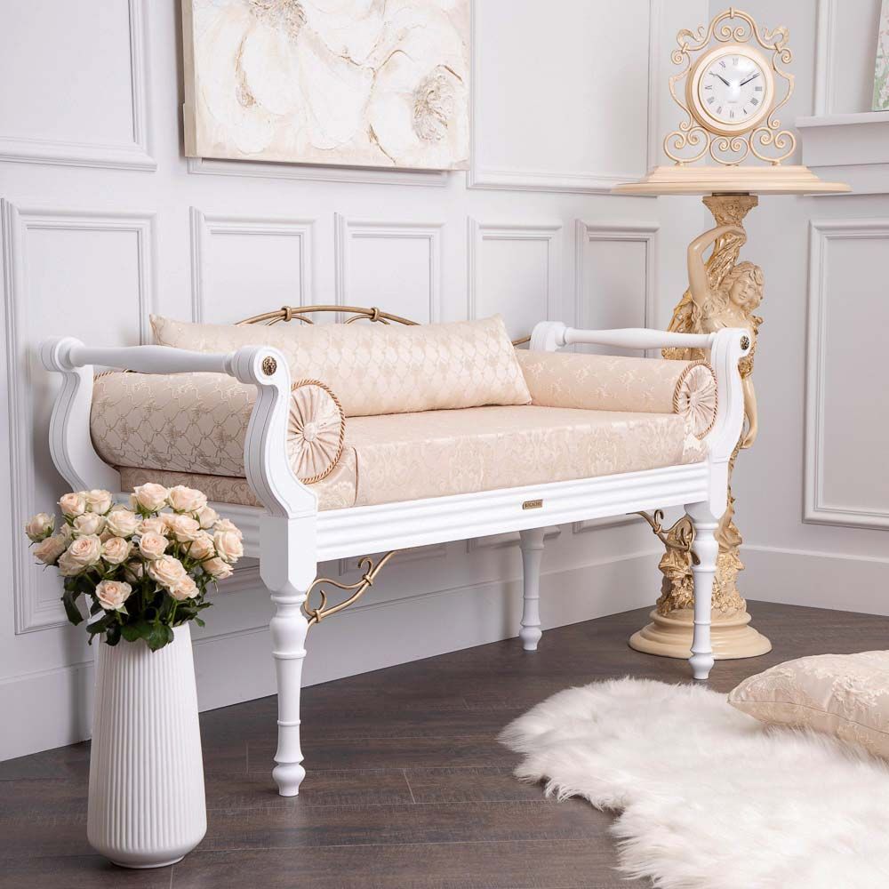 Банкетка Флоренция Премиум Белый Каледония Даймонд Айвори Амбер