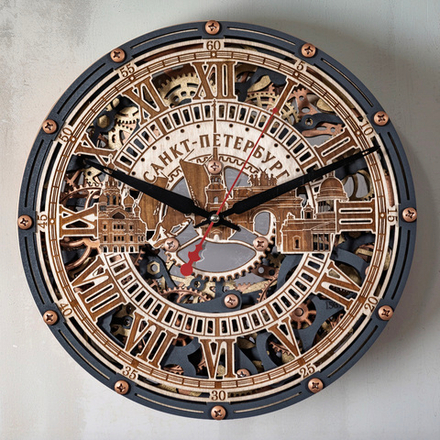 Часы настенные “Automaton Санкт-Петербург” – архитектура в движении с вращающимися шестерёнками