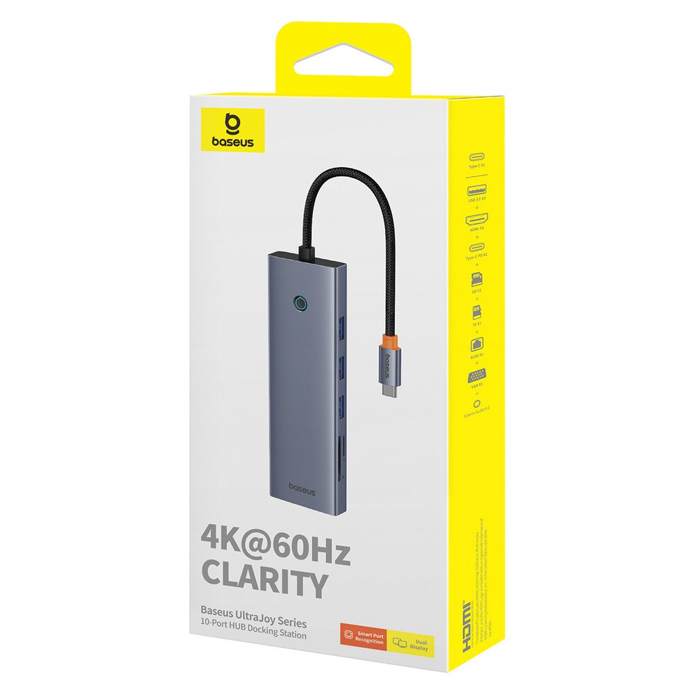 USB-C Хаб Baseus UltraJoy 10-Port (HDMI4K@60Hz + VGA + 3xUSB3.0 + USB-C-PD + RJ45 + SD + microSD/TF + mj3.5mm)
