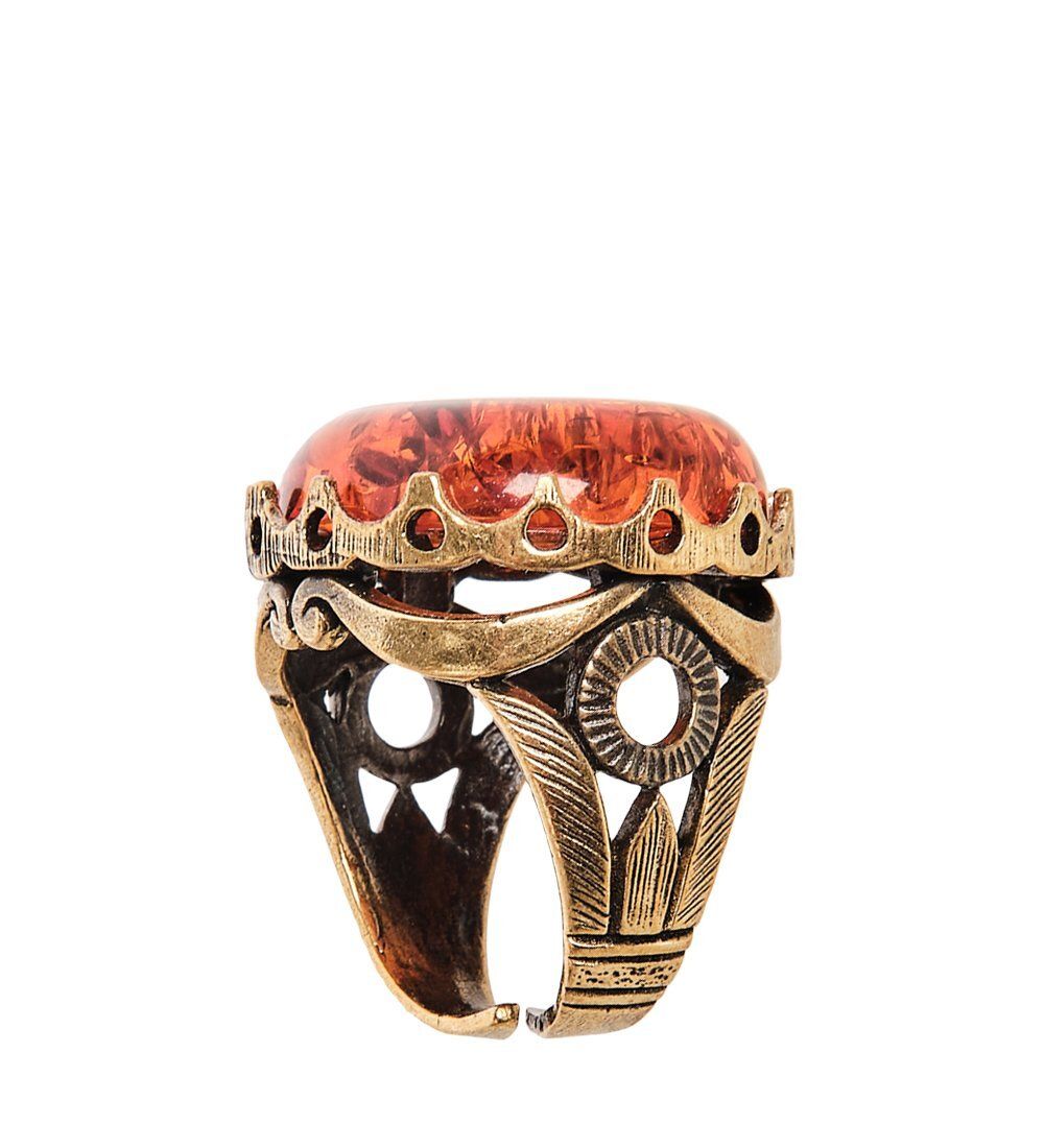 AM-2458 Кольцо «Коронация» (латунь, янтарь)