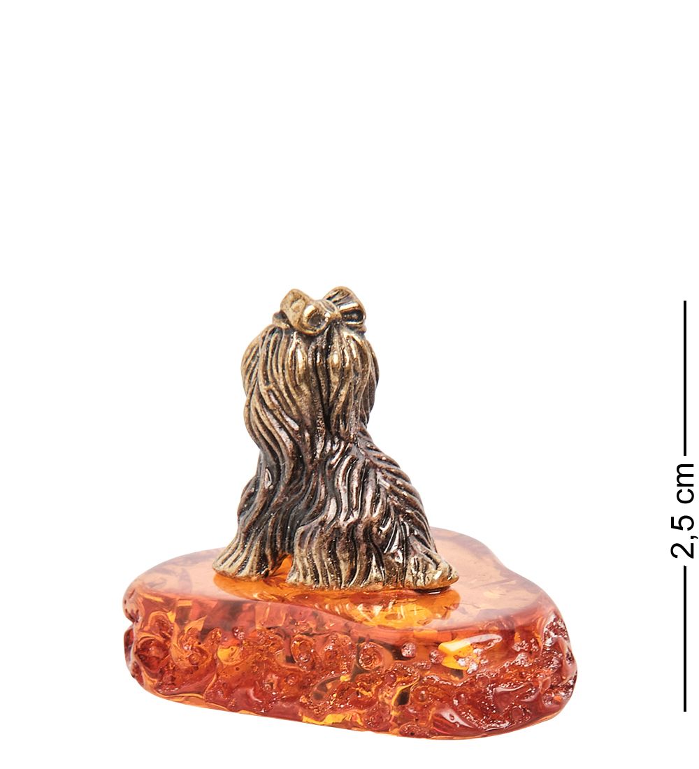 AM- 330 Фигурка «Йоркширский терьер» мал. (латунь, янтарь)