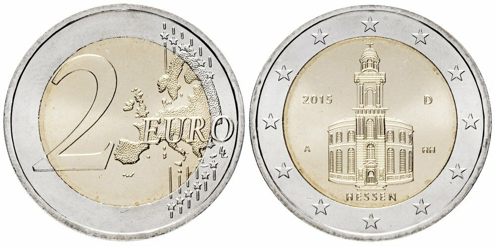 Германия 2 евро, 2015 Церковь Св. Павла во Франкфурт-на-Майне, Гессен