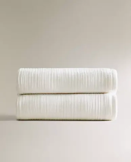 ZARA HOME ПЛЕД ИЗ ХЛОПКОВОГО МУСЛИНА, БЕЛЫЙ
