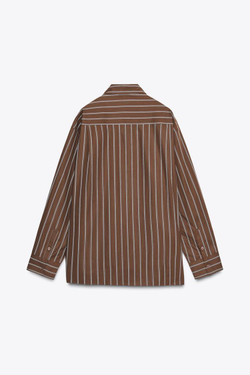 ZARA РУБАШКА OVERSIZE, ТЕМНО-КОРИЧНЕВЫЙ