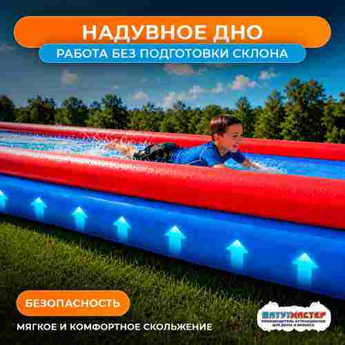 Водная горка с надувным дном, герметичная ТУРБО "Цветная", 30*4*1 м.