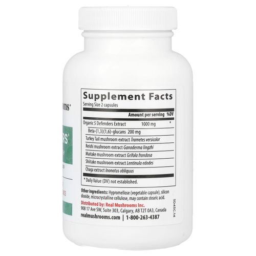 Real Mushrooms, 5 Defenders®, порошок с экстрактом грибов, 90 капсул