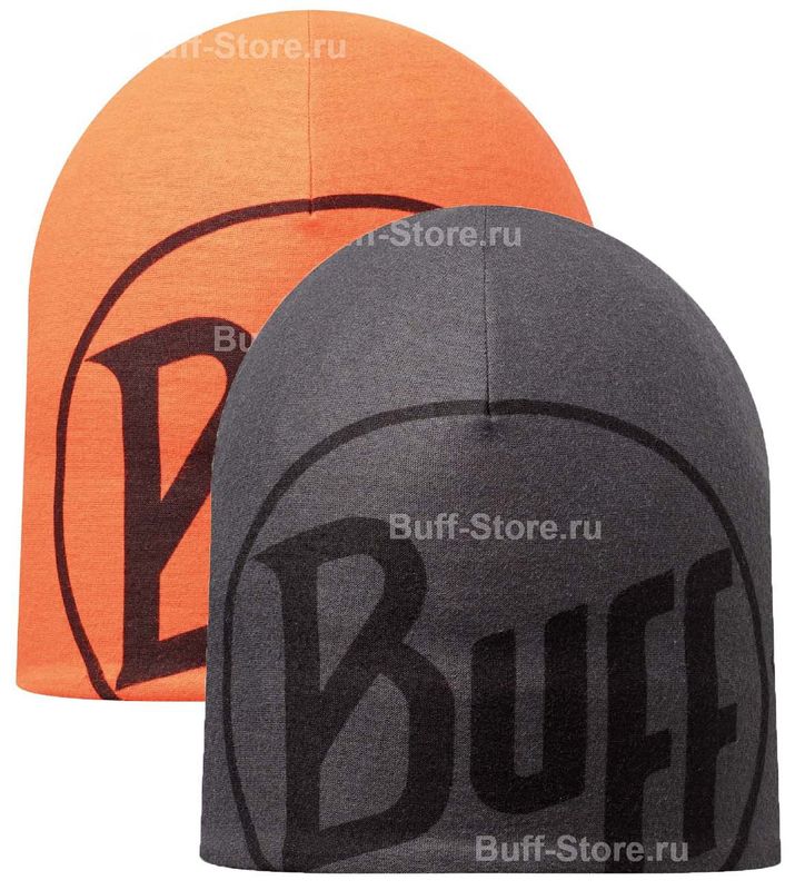 Двухсторонняя спортивная шапка Buff R-Logo Graphite-Orange Фото 1