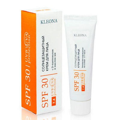 7.4 Солнцезащитный крем для лица Kleona SPF 30 30 мл