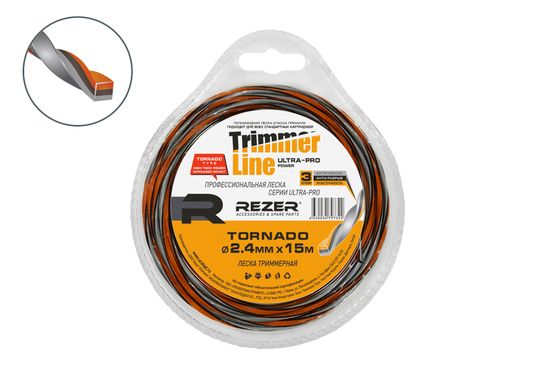 Леска для мотокосы "REZER" ULTRA-PRO “TORNADO” (2.4 мм, 15 м, квадрат)