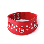 Кожаный красный ошейник с велюровой подкладкой