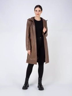 Плащ осенний кожаный с капюшоном