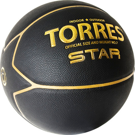 СЦ*Мяч баскетбольный TORRES Star, B32317, р.7, 7 панел.,ПУ-композит, нейлон. корд, бут.кам., черно-золотой