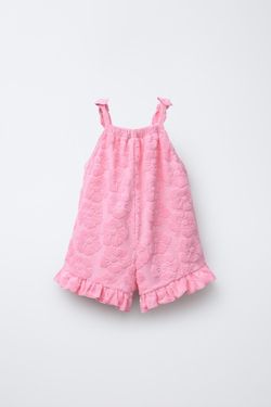 ZARA КОМБИНЕЗОН ИЗ МАХРОВОЙ ТКАНИ С ЦВЕТОЧНЫМ УЗОРОМ, МЯГКИЙ РОЗОВЫЙ