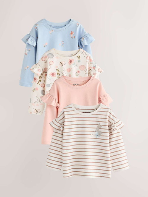 Лонгслив для девочки Next 409-201, 4 шт., Бежевый, Розовый, Голубой