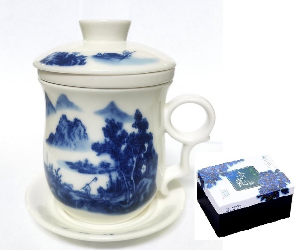 241030.2 Кружка с завар.колбой "Синие горы" в подарочной коробке, фарфор