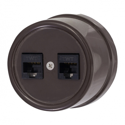 Розетка RJ45 информационная двойная, пластик, цвет коричневый B1-302-22