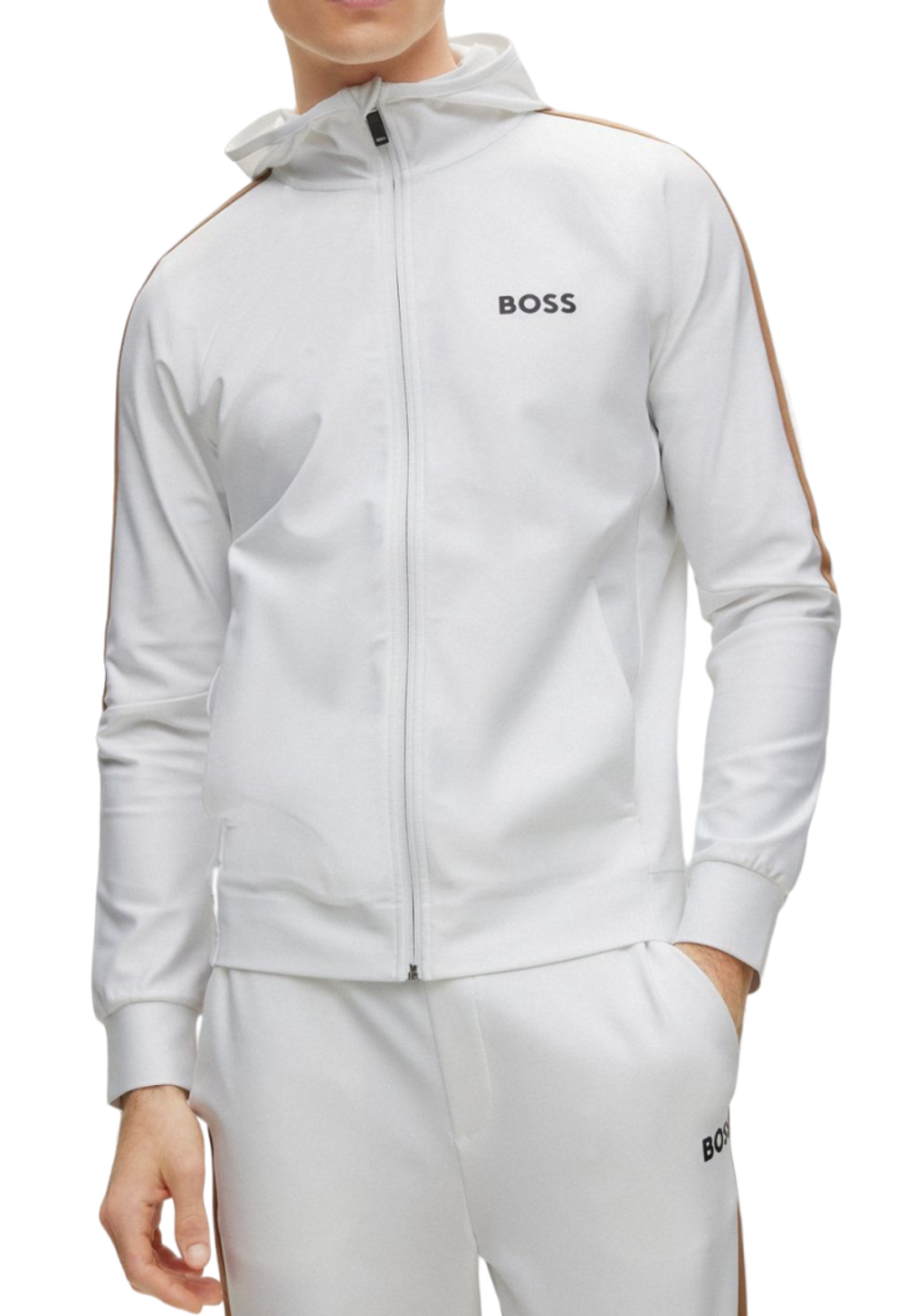Куртка теннисная BOSS x Matteo Berrettini Zip-Up Hoodie In Active-Stretch Jersey With Logo - White