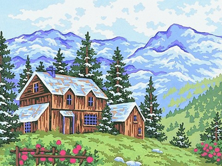 "Домик в горах"-10312 канва с рисунком