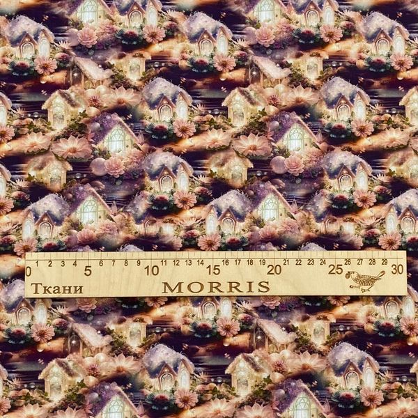МАЛЕНЬКИЕ ДОМИКИ НА ФИОЛЕТОВОМ, ФЭНТЕЗИ,  100% хлопок Handmade Fabrics 3