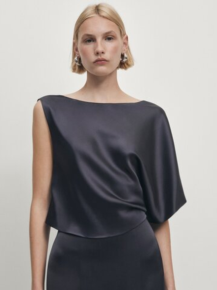 Massimo Dutti Атласная юбка с разрезами по бокам - Studio, свинцовый