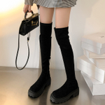 Slimming MINI YOOXI Long Shaft Boots Top Grain Pig Leather Over the knee Boots Medium Heel 3 5cm Women"s