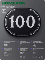 Номерок на дверь квартиры 100, для кабинета, офиса, шильдик 9 х 7 см, черный, Айдентика Технолоджи