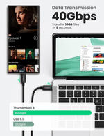 Кабель USB 4.0 C- USB 4.0 C, Thunderbolt 4, 40Gbps, 100W, 0.8m UGREEN 30389
