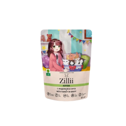 Влажный корм для котят ZILLII (Зилли) Kitten Turkey 0,085кг индейка в соусе для котят. 12 штук
