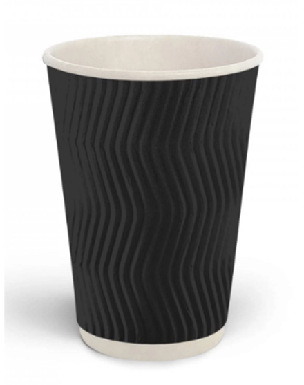 Стакан 400 мл бумажный Complement d=90 мм гофрированный черный Волна