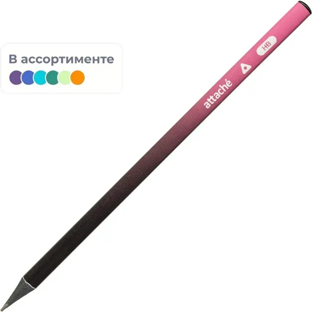 Карандаш чернографитный Attache Градиент, трехгран,черн.дер.,б/ласт,ассорти
