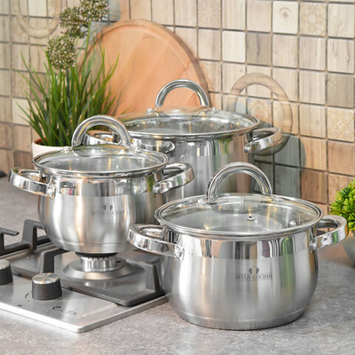 Набор кастрюль 3 предмета (2,1л, 2,9л, 3,9л) нерж Bella Cucina BC-2055