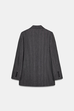 ZARA БЛЕЙЗЕР В ТОНКУЮ ПОЛОСКУ ИЗ СМЕСОВОЙ ШЕРСТИ — ZW COLLECTION, СЕРЫЙ МЕЛАНЖ
