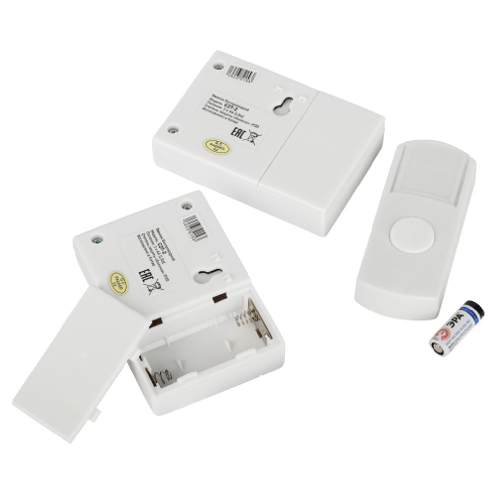 Звонок дверной ЭРА C27-2 беспроводной два динамика белый 6 мелодий | Электрозвонки беспроводные