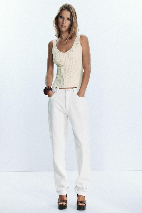 ZARA ТОП С РЕЛЬЕФНЫМ УЗОРОМ, КРЕМОВЫЙ