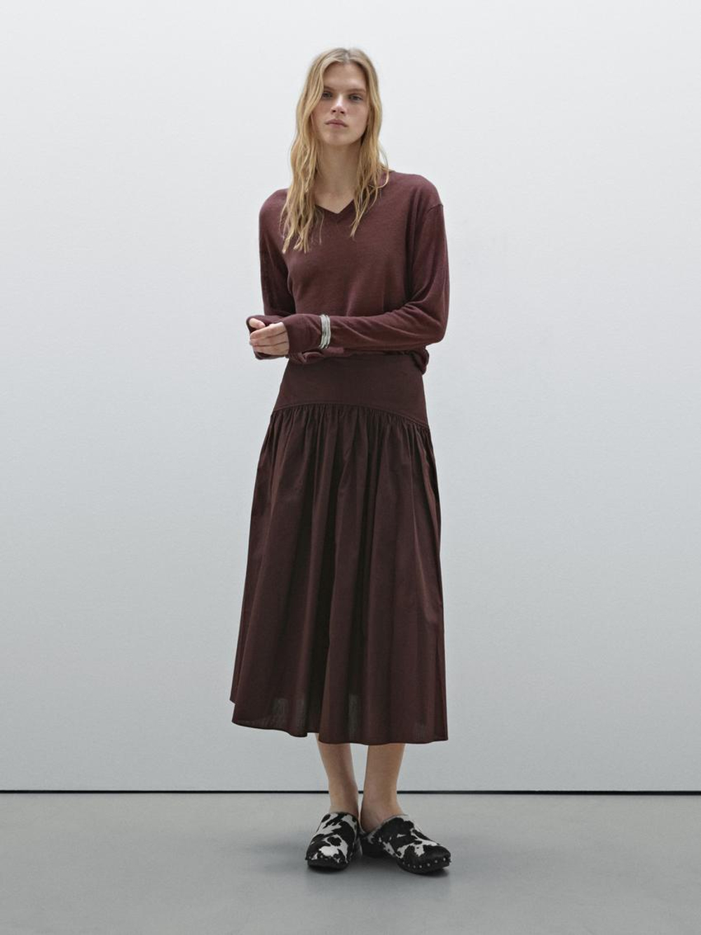 Massimo Dutti Свитер из 100% льняной ткани, гранатовый