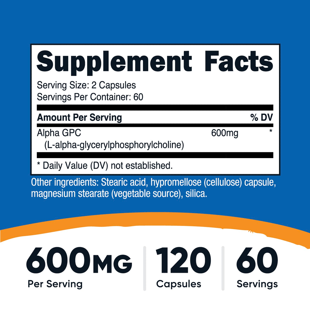 Nutricost, Alpha GPC, 120 капсул (300 мг в 1 капсуле)