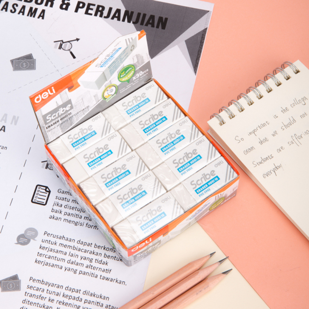 Ластик DELI "Scribe", прямоугольный, белый (42х17х10 мм)