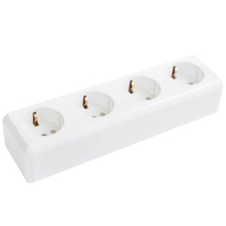 Розетка 4-м ОП Оптима 16А РА16-403 с заземл. защ. шторки с монтаж. пластиной бел.