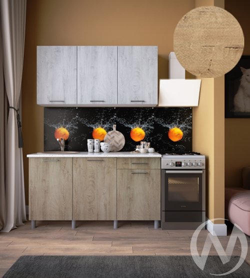 Кухня Одри 1.5м (корпус белый/дуб остин серый; дуб остин бежевый) 38мм дуб бурнатти