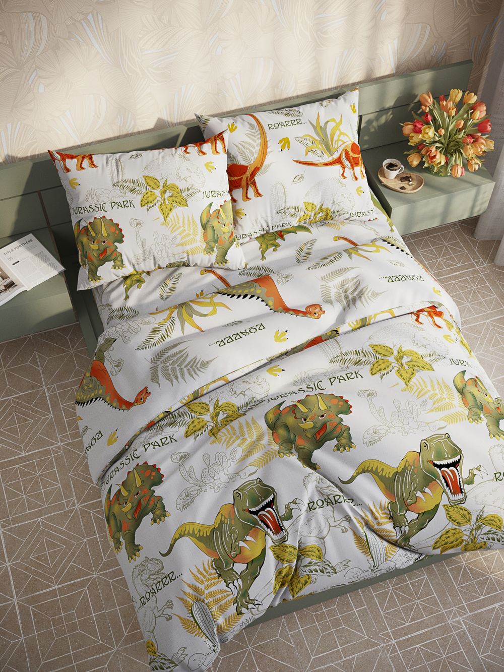 Пододеяльник  поплин Сказка "Динозаврики" евро на молнии 200x215 см