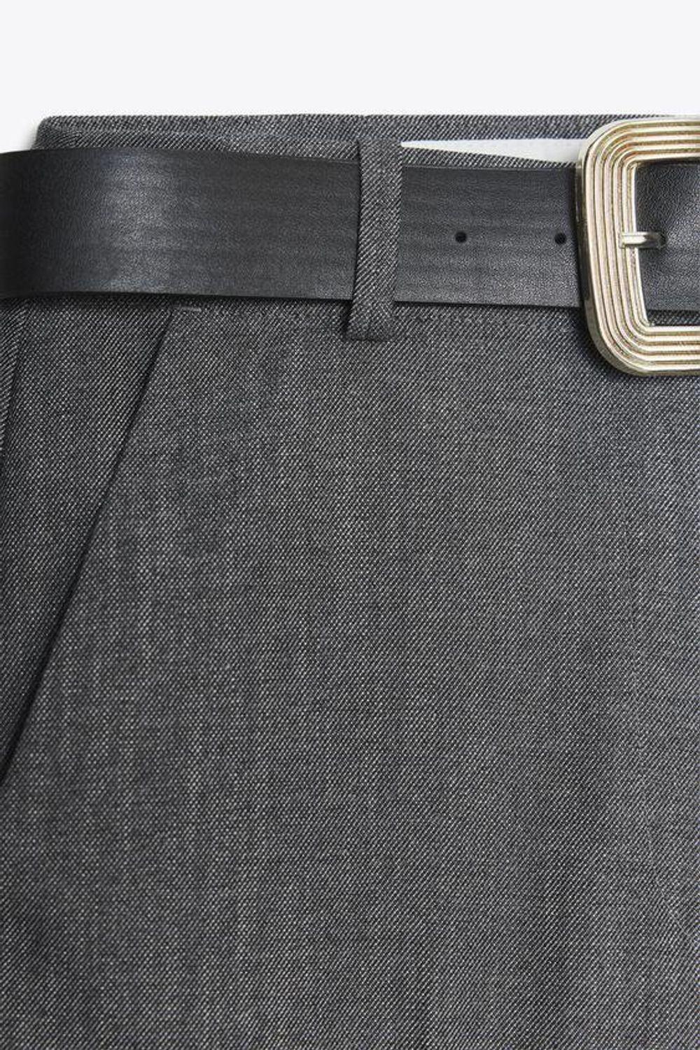 ZARA БРЮКИ С РЕМНЕМ И ОТВОРОТАМИ, ТЕМНО-СЕРЫЙ