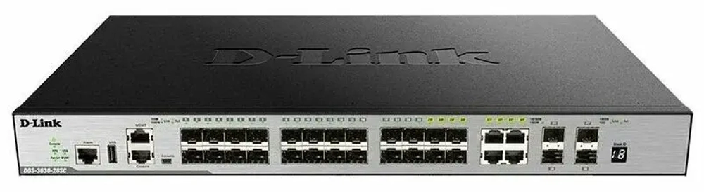 Сетевое оборудование D-Link DGS-3630-28SC A2ASI PROJ Управляемый L3 коммутатор, стек, 20x1000Base-X SFP, 4x10GBase-X SFP+, 4xCombo 1000Base-T SFP,
