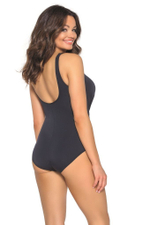 Слитный купальник с красивой драпировкой и союзкой (Размер: 90C) (Цвет: черный)