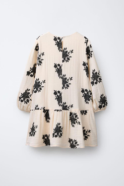 ZARA ПЛАТЬЕ С ВЫШИТЫМИ ЦВЕТАМИ, ЭКРЮ